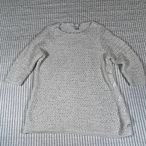 J. Jill Open Knit Sweater Side Button Womens L 100% Cotton Officewear White